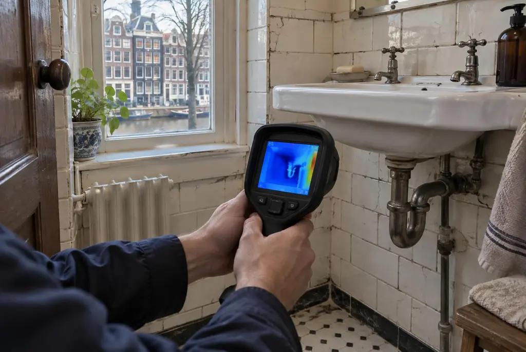 Lekdetectie Lopik – badkamer met oude leidingen achter de tegels