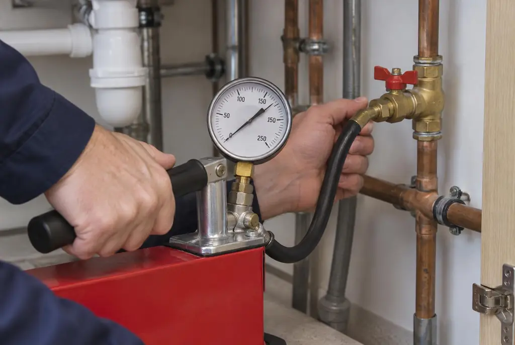 Lekdetectie Lopik – druktest op een waterleiding met een manometer