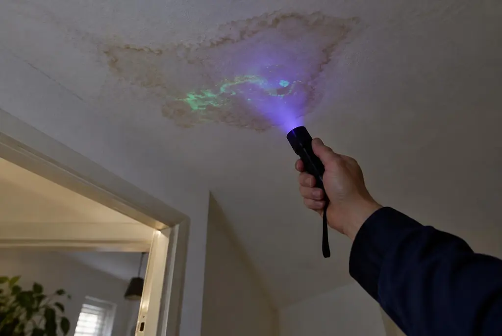 Lekdetectie Lopik – kleurstof controleren op het plafond met uv-licht