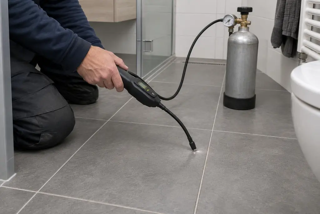 Lekdetectie Lopik – technicus spoort met tracergas een lekkage op in de vloer