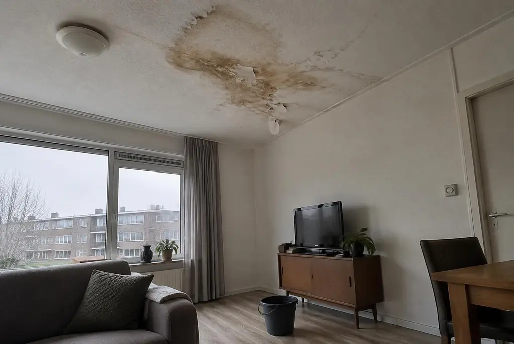 Lekdetectie Lopik – vochtplek op het plafond onder een badkamer
